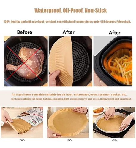 Imagem 5 de 6 de 100pcs Air Fryer Forro De Papel 16cm Antiaderente Mat