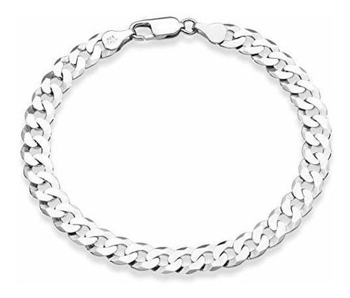 Pulsera Cubana 925 Plata Sólida Diamantada 7mm