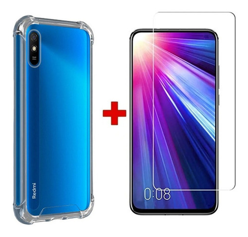 Imagen 1 de 8 de Kit Lamina Y Carcasa Antishock Xiaomi Redmi 9a