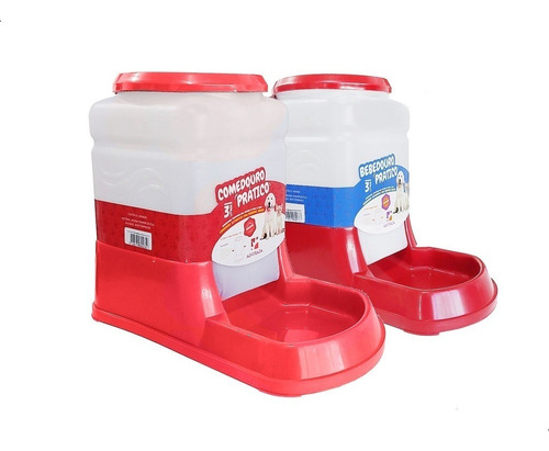 Kit Comedouro E Bebedouro Automático Para Cães E Gatos 3 L Cor Vermelho