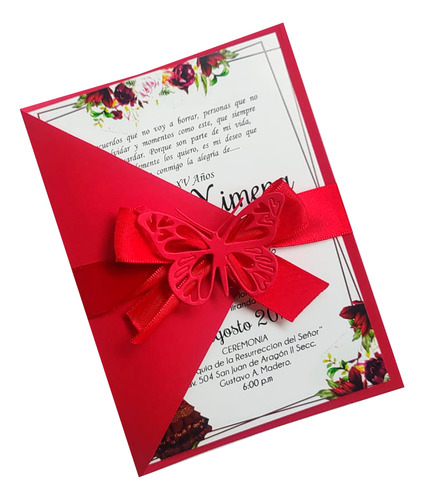 30 Invitaciones Mariposa Xv Años Rojo Con Dorado Rojo