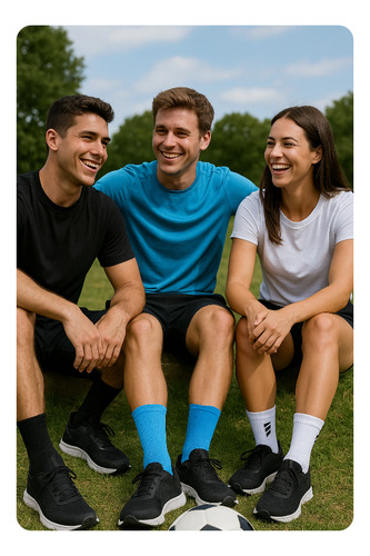 Media Deportiva Algodon 3/4 Antideslizante Pack X 3 Pares Blanca Negra Celeste Algodón 40-46