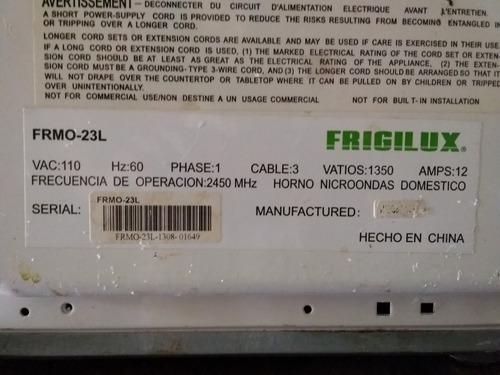 Imagen 5 de 5 de Motor Ventilador Horno Microondas Frigilux 23lts 8