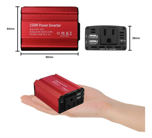 Inversor De Corriente Portátil Para Auto, Convertidor 12v A