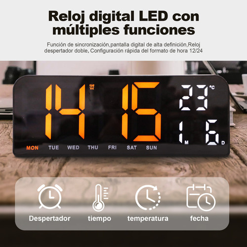 Royemai Digital Wall Relojes with Thermometer, Calendar Alarms