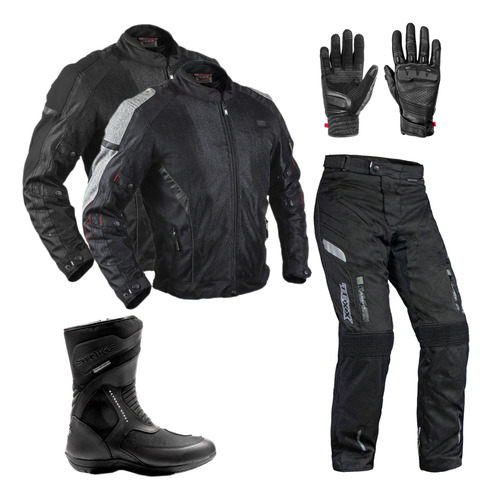 Kit Motociclista Texx Masc Jaqueta Saga V2 Calça Bota Strike