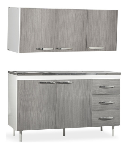 Alacena Y Bajo Mesada 1.20 Melamina Mueble Cocina Gris