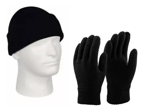 Guantes Largos + Gorro Beanie Térmicos Negro Protección Frío