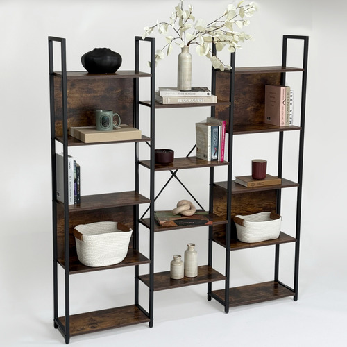 Librero Triple Estante Madera Acero Grande Aho-st-153 Repisa Color Roble