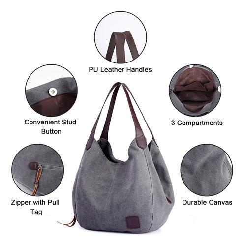 Bolso De Hombro De Lona For Mujer Con Múltiples Bolsillos V
