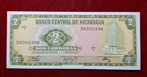 Billete 2 Córdobas Nicaragua 1972 Sin Circular Pick 122 A