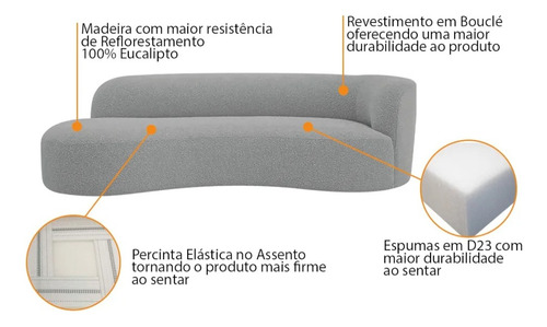 Recamier Orgânico Tokyo 160 Esquerdo Bouclé Cinza Amarena