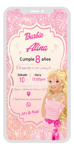 Tarjeta De Invitación Digital Diseño Muñeca Barbie