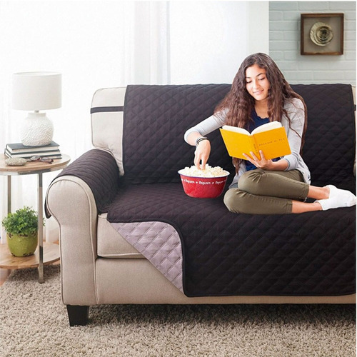 Protector De Sofa 2 Puestos Doble Faz Gris - Negro