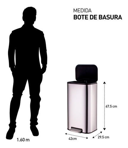 Bote De Basura De 45 L Cesto Acero Inoxidable Con Pedal Color Plateado