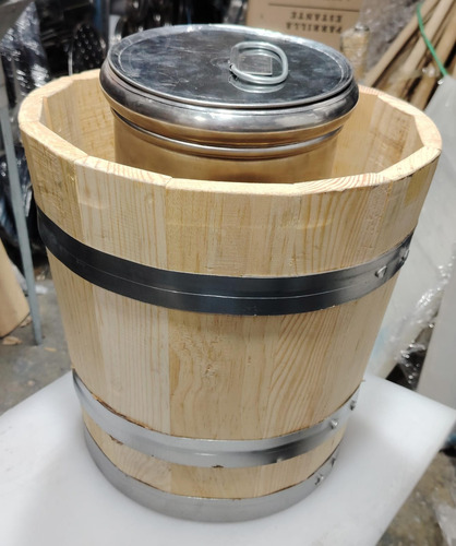 Bote Nevero 10 Litros Acero Inoxidable Con Tina De Madera Gris