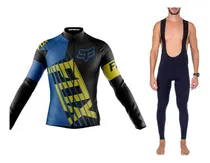 Comprar Kit Bretelle Gel Camisa Manga Longa Ciclismo Fox Azul Bike