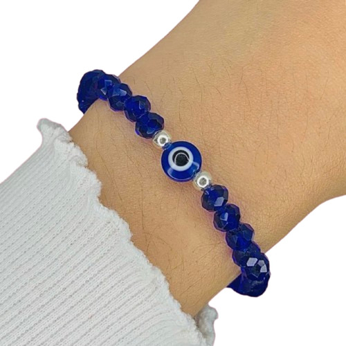 Pulsera Cristales Azul Ojito Protecto Y Bolitas Ps 270-203