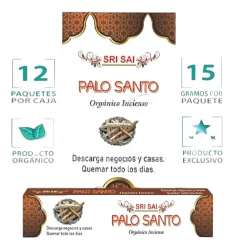 Incienso Orgánico Palo Santo Sri Sai 12 Cajitas