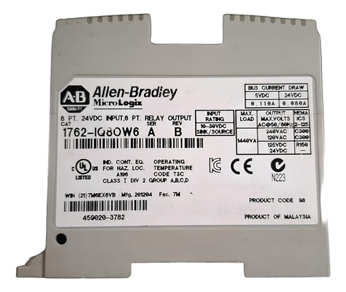 Módulo Io S Allen-bradley 1762-iq8ow6 8 Input/6 Output Rele (Usado)