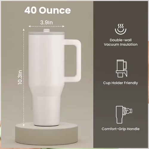 Termo 1200ml Doble Pared Térmico Acero Inoxidable Con Popote Blanco