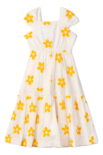 Vestido Com Bordado Floral Animê