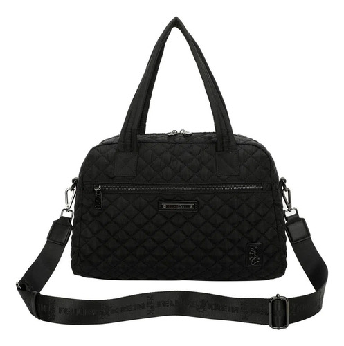 Bolsa Feminina Bowling Fellipe Krein Matelassê Casual Fk638 Acambamento dos ferragens Níquel Cor Preto Cor da correia de ombro Preto Desenho do tecido Liso