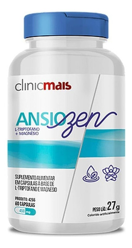 Ansiozen L-triptofano E Magnésio 450mg 60cáps. Clinicmais