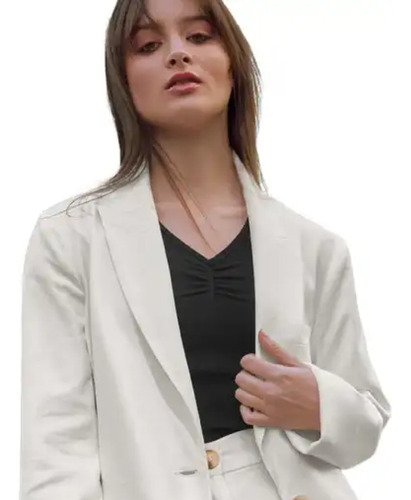 Saco Ejecutivo Blanco Largo Mujer Moda Vestir P1122382p