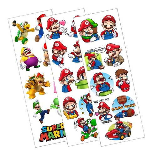 Plancha De Stickers Anime De Super Mario Luiggi Nintendo