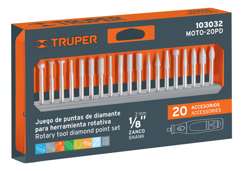 20 Puntas Diamantadas Para Mototool Truper / 103032