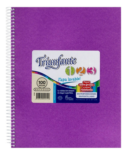 Cuaderno Espiralado 100 Hjs Triunfante T/dura Vinilico 21x27 Color Lila