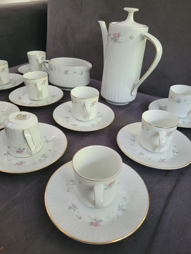 Juego De Café De Porcelana Tsuji Para 10 Personas Blanco Floral (Usado)