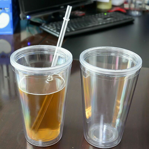 Hermoso Vaso Doble Capa Termico Transparente Tipo Starbucks