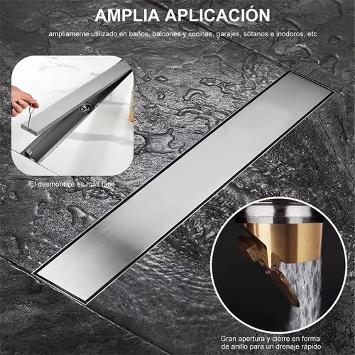 Coladera De Acero Baño Inoxidable Invisible Desagüe 10x60cm
