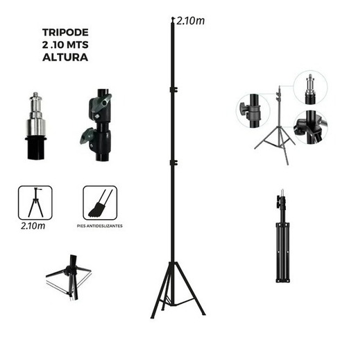 Imagen 2 de 6 de Trípode Fotografía 2.10 Metros Para Iluminación Aro Luz Led