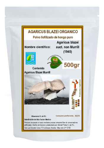 Hongo Agaricus Blazei 250gr En Polvo Organica