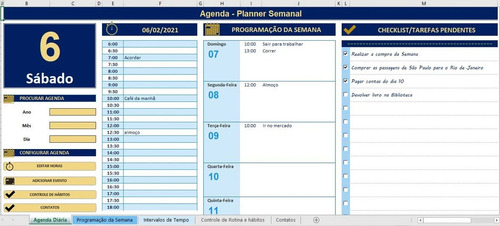 Planilha Agenda Diária E Semanal Com Lista De Tarefas Excel
