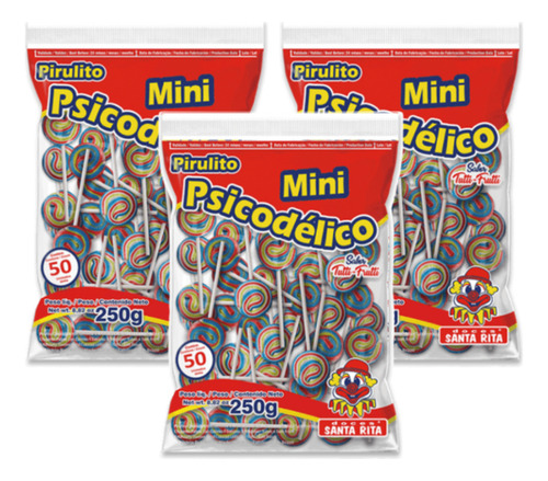 Kit 3 Pacote De Pirulito Psicodélico C/50 Unidades Festa
