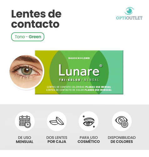 Lentes Lunare Verde 1 Par + Kit De Cuidado Optioutlet Verde