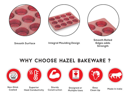 Hazel Muffin Sarts, Antiadherentes, 12 Tazas, Para Magdalena
