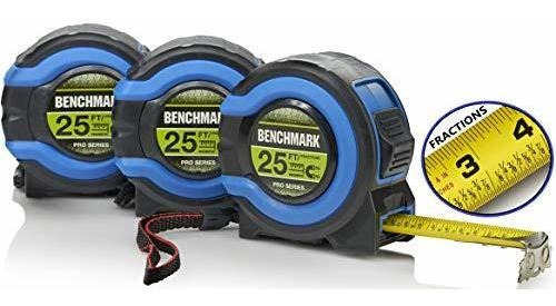 3 Pack - 25 Foot Tape Measures - Easy To Read Fractions To 1