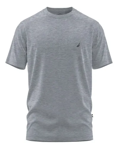 Camiseta Nautica masculina cinza mescla vista de frente com logo bordado no peito