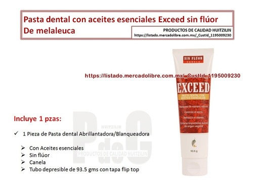 1p Pasta Dental Exceed, Sin Flúor Canela, De Melaleuca