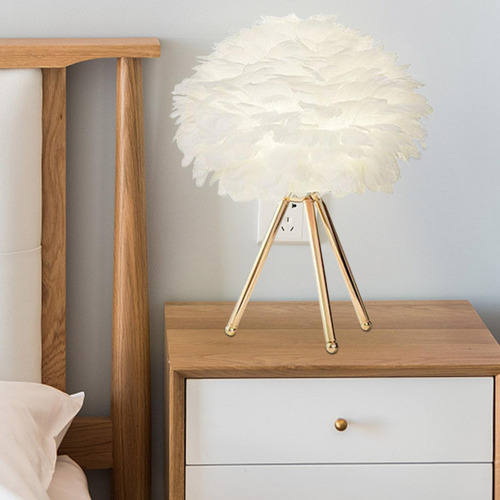 Lámpara De Mesa De Plumas Led Nórdica, Luz De Escritorio