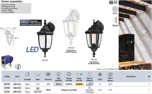Farol Suspendido 100 W Negro Tipo Led Voltech 46342