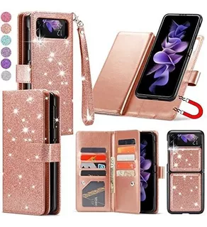 Funda Para Galaxy Z Flip 3 Billetera Desmontable Oro Rosa