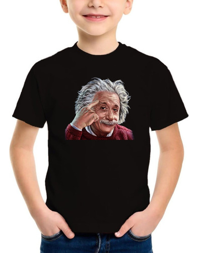 Remera Niño Albert Einstein Personalizada Algodón Negra 