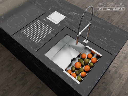 Cuba Inox Quadrada 500 X 400 Com Cesto Escorredor E Válvula Cor Escovado Scotch Brite