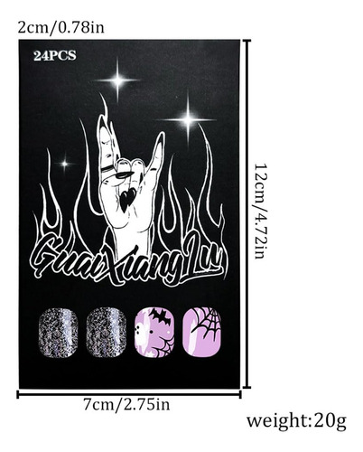 Juego De 24 Uñas Postizas A Presión De Color Morado Para Hal